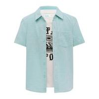 Boys 100% cotton short sleeve plain blue button down shirt and white vintage car print t-shirt set - Blue