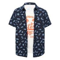Boys 100% cotton white California surf graphic t-shirt and navy palm tree print shirt two piece set - Navy
