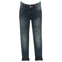 Boys plain wash full length five pocket detail turn up hem adjustable waistband stretch jeans - Mid wash