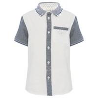 Boys Kite and Cosmic 100% cotton short sleeve knitted collar chambray sleeve printed back yoke shirt - White