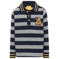 Boys Cotton rich Long Sleeve Embroidered JCB Joey Character Stripe Design Button Down Polo Shirt - Grey