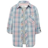 boys cotton rich grey pink checked long sleeve shirt with grey skate s ...