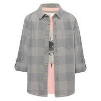 Boys 100% cotton grey checked long sleeve shirt with pink skateboard print crew neck t-shirt set - Grey