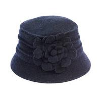Boiled Wool Cloche Hat, Navy, Wool