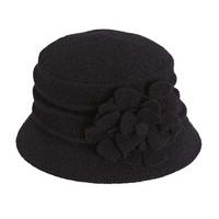 Boiled Wool Cloche Hat, Black, Wool