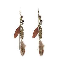 bohemia women leaf feather drop earrings