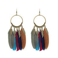 bohemia women alloy feather drop earrings