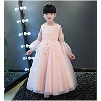 BONJEAN A-line Ankle-length Flower Girl Dress - Chiffon Jewel with Appliques Lace