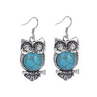 Bohemian Vintage Tibetan Silver Plated Crystal Rhinestone Animal Earring Fashion Turquoise Owl Earrings Jewelry