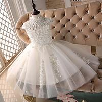 BONJEAN Princess Knee-length Flower Girl Dress - Lace High Neck with Beading Lace