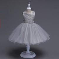 BONJEAN A-line Knee-length Flower Girl Dress - Organza Jewel with Bow(s) Lace