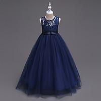 BONJEAN A-line Floor-length Flower Girl Dress - Organza Jewel with Lace