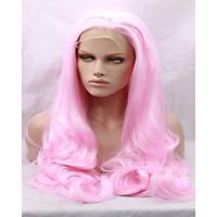 Body Mixed Pink Color Women Hairstyle Heat Resistant Fiber Wavy 14-26 inches Long Synthetic lace front wig