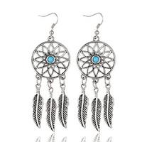 Bohemian Style Vintage Fashion Ancient Silver Alloy Leaves Tassel Earrings Round Earrings For Women Girls Gifts