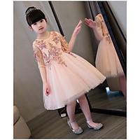 BONJEAN Ball Gown Knee-length Flower Girl Dress - Organza Jewel with Appliques Flower(s) Lace
