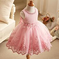 BONJEAN Ball Gown Short / Mini Flower Girl Dress - Organza Jewel with Flower(s) Lace