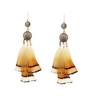 Bohemia Women Rhinestone Feather Drop Earrings