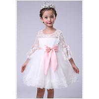 BONJEAN Ball Gown Knee-length Flower Girl Dress - Lace Organza Jewel with Sash / Ribbon