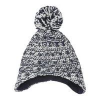 Boys winter multi tonal knit cosy lined pom pom detail knitted trapper hat - Navy