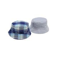 Boys cotton rich blue plain and check pattern bucket style sun hats pack of two - Blue