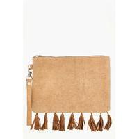boutique suede fringed cross body bag tan