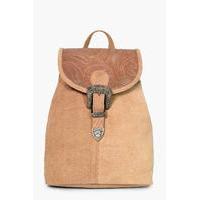 Boutique Leather Buckle Detail Backpack - tan