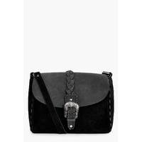 Boutique Leather & Suede Buckle Cross Body Bag - black