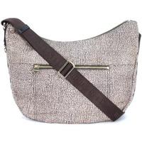 Borbonese Luna Bag medium shoulder bag c/pocket in op jet natural fabric women\'s Shoulder Bag in brown