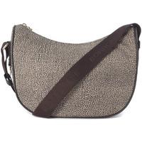 Borbonese Luna Small shoulder bag in natural op jet fabric women\'s Shoulder Bag in brown