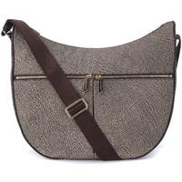 Borbonese Luna Bag Medium shoulder bag in Jet o.p. natural fabric women\'s Shoulder Bag in brown