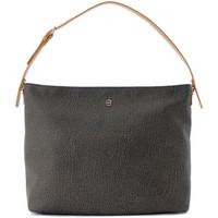 Borbonese Hobo medium shoulder bag in dark brown graffiti women\'s Shoulder Bag in grey