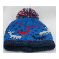 boys blue mix knitted reindeer bobble hat