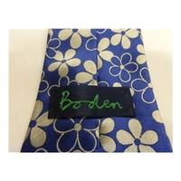 Boden Silk Tie Blue With Grey Flower Design
