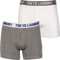 Bond ( 2 Pack) Boxer Shorts Set in White / Grey Marl - Tokyo Laundry