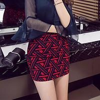 Bodycon Print Skirts, Casual/Daily Simple Mid Rise Above Knee Zipper Polyester Stretchy Spring Summer