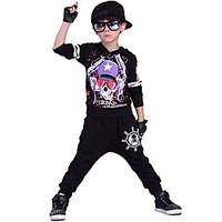 Boy\'s Going out Casual/Daily Sports Print Sets Cotton Spring/Fall Long Sleeve Hoodies Blouse Pants 2 Piece Clothing Set Children\'s Garments Black