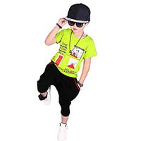 Boy\'s Going out Casual/Daily/Sports Print Cotton Summer Short Sleeve Middle Pants 2 Piece Clothing Set Children\'s Garments