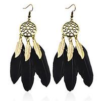 Bohemian Drop Earrings for Women Vintage Bronze Black Feather Earings Fashion Jewelry Long earring boucle d\'oreille