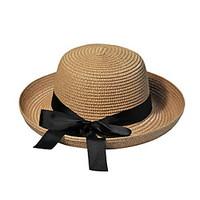 Bow Summer Straw Hat Cap Round Folding Soft Sun Hat Casual Foldable Brimmed Beach Hats For Women