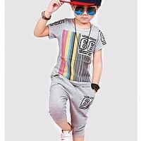 boys sports striped clothing set cotton summer black gray