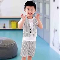 Boy\'s Cotton Fashion Pure Cotton Striped cCollar Ma3 Jia3 Shorts Suit Stripe Dress And Personality Two-Piece Outfit