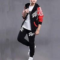 boys casualdaily patchwork clothing set cotton spring fall black blue