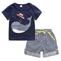 Boys\' Casual/Daily Striped Sets, Cotton Summer Short Sleeve Clothing Set
