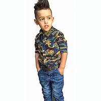 Boy\'s Cotton Summer Spring/Fall Fashion Camouflage Blouse Cowboy Trousers Two-Piece Set