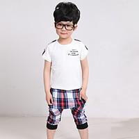 Boy\'s Cotton Fashion Summer Going out Casual/Daily Print Plaid Short Sleeve Tee Harem Pants Two-piece Set Sport Suit