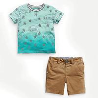 Boy\'s Cotton Summer Fashion Star Gradual Change Printing Tee Leisure Shorts Two-Piece Set