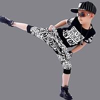 Boy\'s Cotton Fashion Pure Cotton Round The Letter Printing Lettering Printing Short Sleeve Harlan Shorts Street Dance Eng Two-Piece Outfit