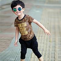 Boy\'s Cotton Summer Fashion Leopard Print Printing T-shirt Hallen Trousers Two-Piece Set