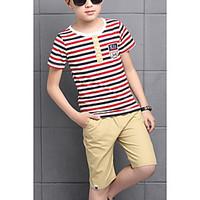 boys casualdaily striped clothing set cotton summer red yellow