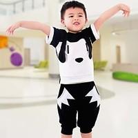 Boy\'s Cotton Fashion Pure Cotton Pure Cotton Pants Black And White Color Matching Dog T-shirt harlan Two-Piece Outfit